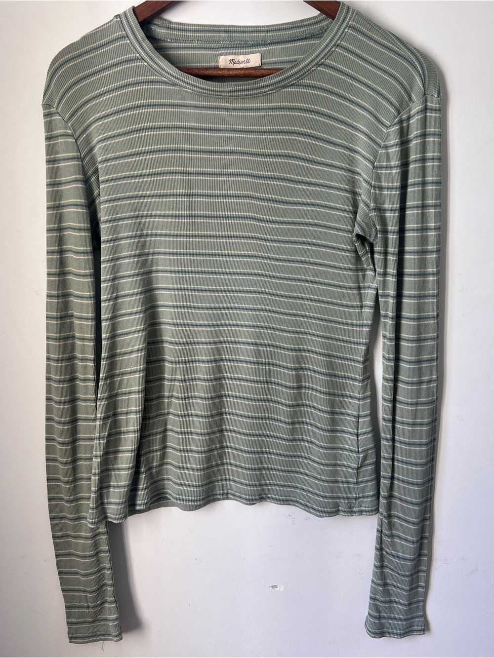 Madewell Light Sage & White Striped Long Sleeve Tee